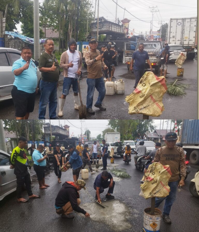 Swadaya, Ketua Umum Bersama Anggota PB Perisai Lakukan Perbaikan Jalan di Kota Bitung