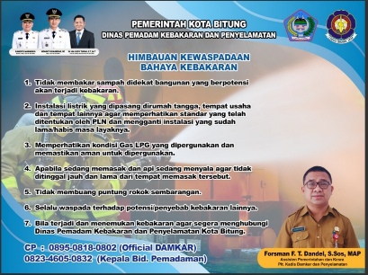 Dalam Upaya Pencegahan Kebakaran, Berikut Ini Himbauan Dinas Pemadam Kebakaran Kota Bitung