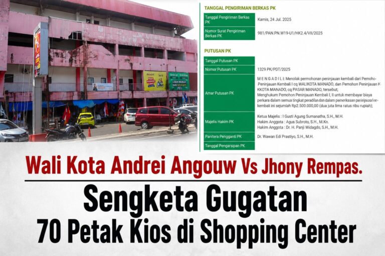 Pupus Harapan Wali Kota-Perumda Pasar Manado, MA Tolak Upaya PK Gugatan 70 Petak Kios Shopping Center